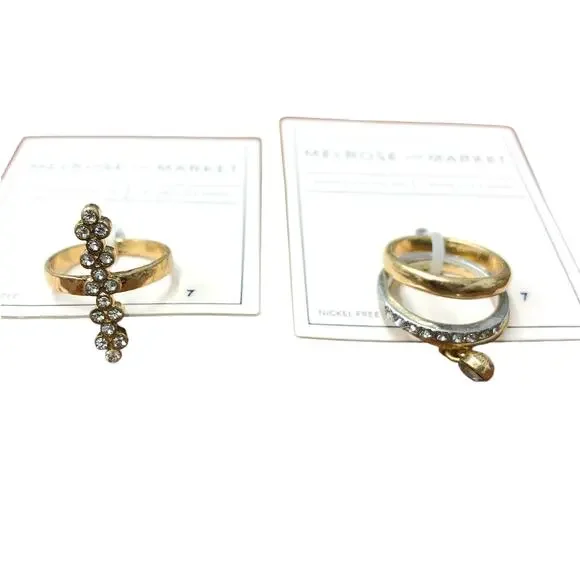 Rhinestone Gold Silver Tone Rings size 7 - Picture 1 of 2